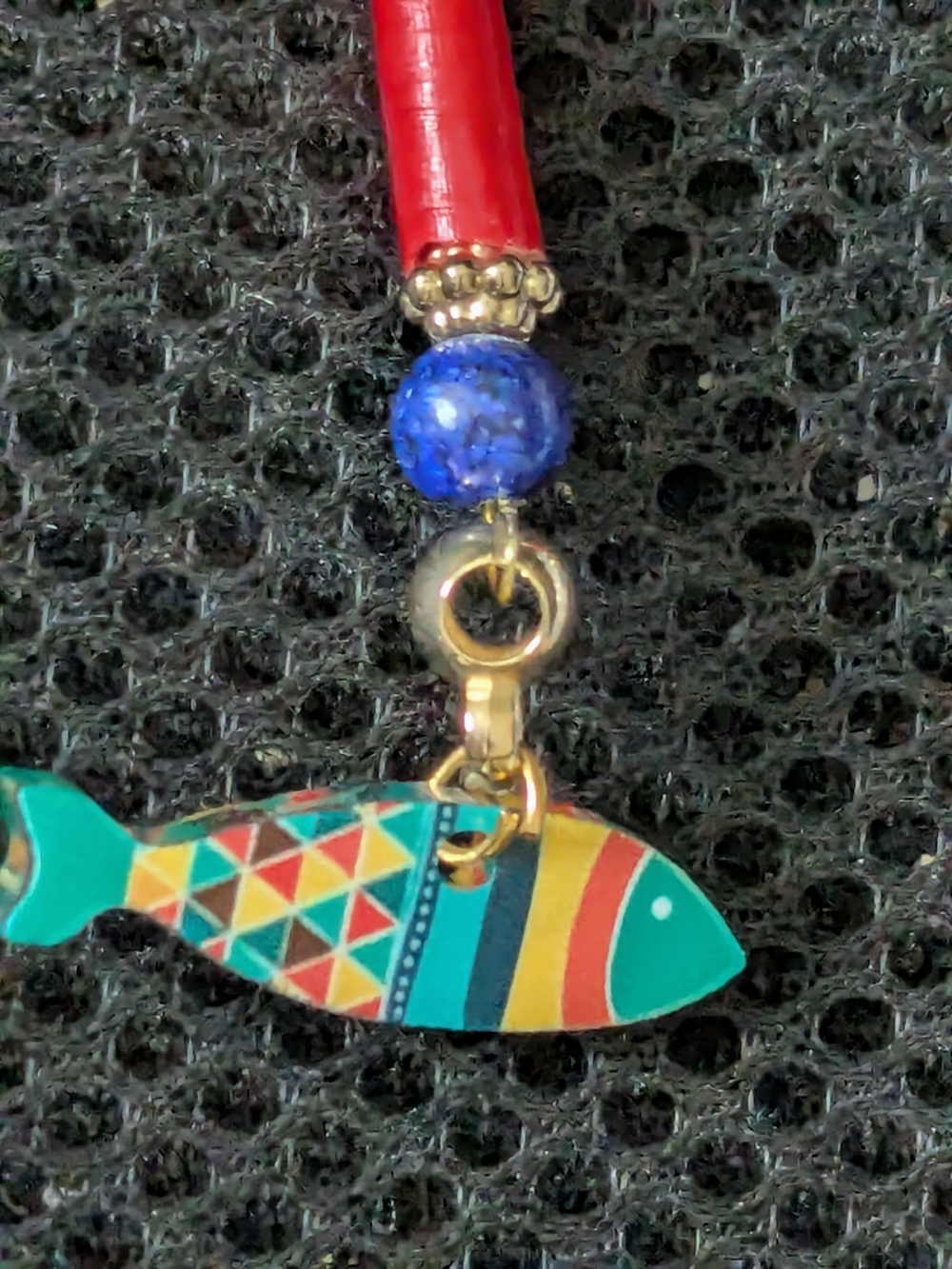 Indigenous Red & Turquoise Dentalium Shell Tribal Fish Drop Dangle Earrings - Picture 3 of 4